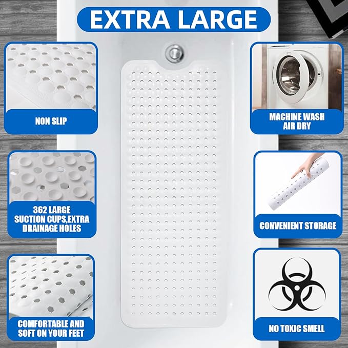 ZHICHENG Bath Tub and Shower Mats, Non-Slip 39 x 16 Inch Extra Long Bath Mat - Image 3