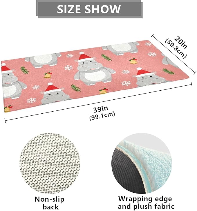 Merry Christmas Hippopotamus Pink decorative rugs - Image 3