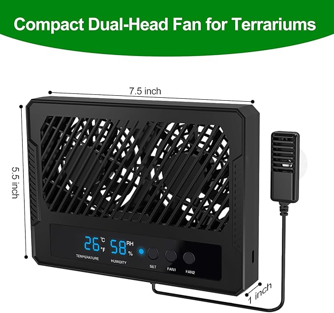 Reptile Dual-Head Temperature & Humidity Fan – Quiet Automatic Climate Control - Image 2