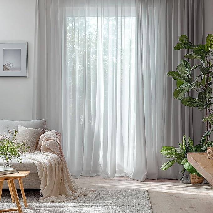 Dreaming Casa Solid Sheer Curtains 84 Inches Long Grey Rod Pocket Voile - Image 7