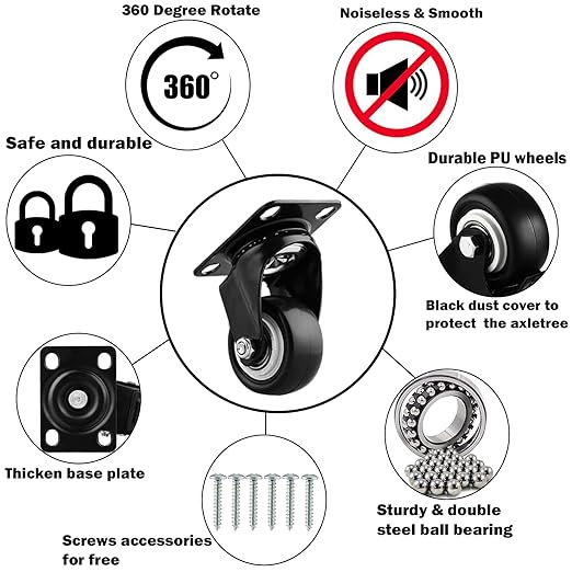 1.5" Casters Set of 8 Heavy-Duty Industrial Caster Wheels Without Brake PU - Image 2