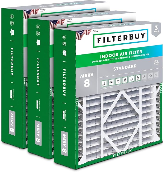 Filterbuy 24x25x5 Air Filter MERV 8 Essential Dust & Allergy Defense, by Filterbuy