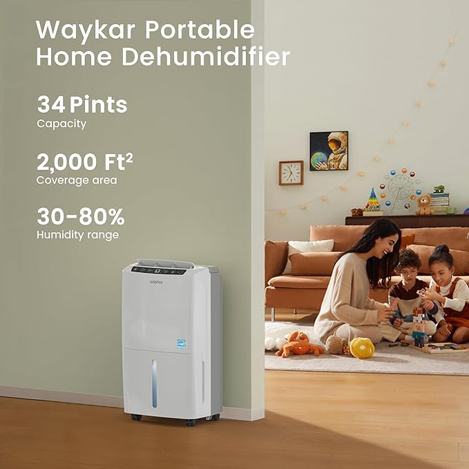 Waykar 2000 Sq. Ft 34 Pints 2025 Most Efficient Energy Star Dehumidifier - Image 2