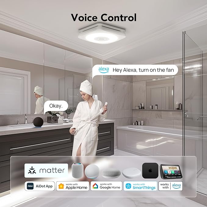 OREiN 4-in-1 Matter Smart Bathroom Exhaust Fan - Image 3