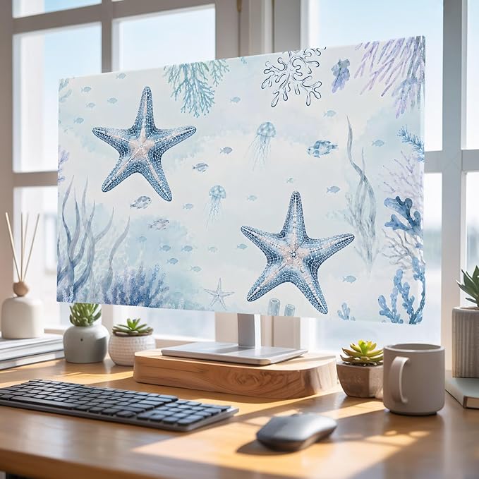 Sea Blue Starfish Coral Indoor TV Cover, Elastic TV Screen Protector Coastal - Image 5