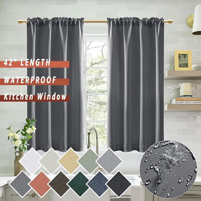 Dark Grey Thermal Insulated Blackout Window Curtain Set of 2 Panels, Room - Image 3