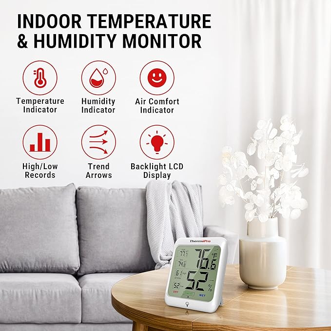 ThermoPro TP53 2 Pack Digital Hygrometer Indoor Thermometer - Image 2