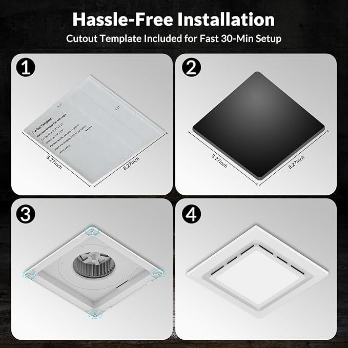 TEPU Bathroom Exhaust Fan with Light 110 CFM, 9.8In Grille, Cutout Size 8.27" x - Image 5