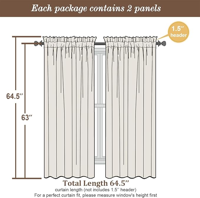 Chyhomenyc Roman Linen Blend Curtains 63 Inch Length 2 Panels Set, Light - Image 6