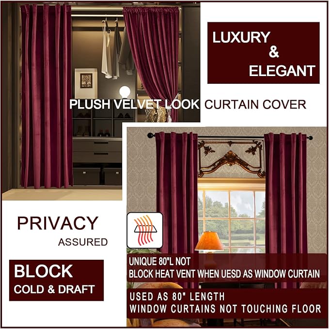 Burgundy Red Valentines Door Doorway Velvet Luxury Curtains - Image 3