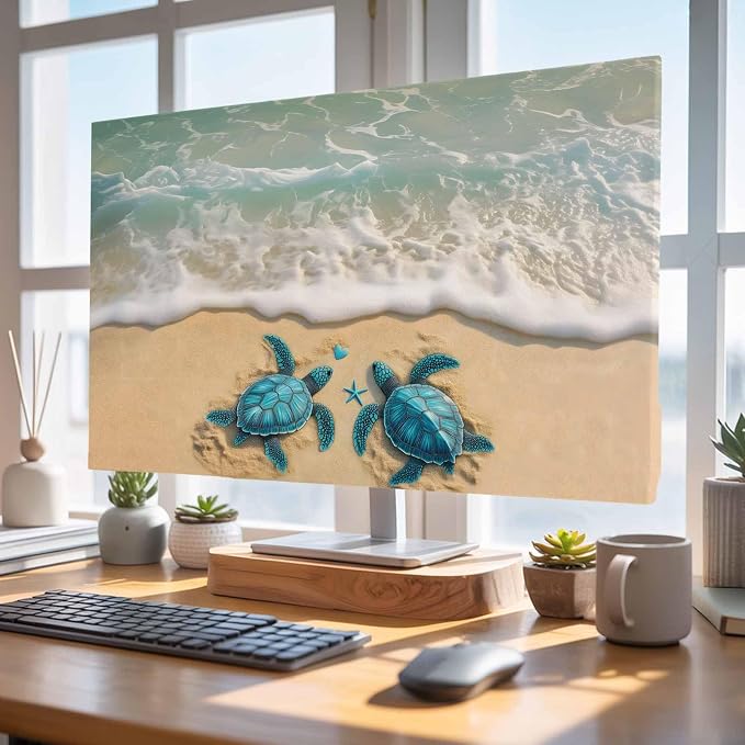 Blue Sea Turtle Summer Beach Indoor TV Cover, Elastic TV Screen Protector Teal by Unknown