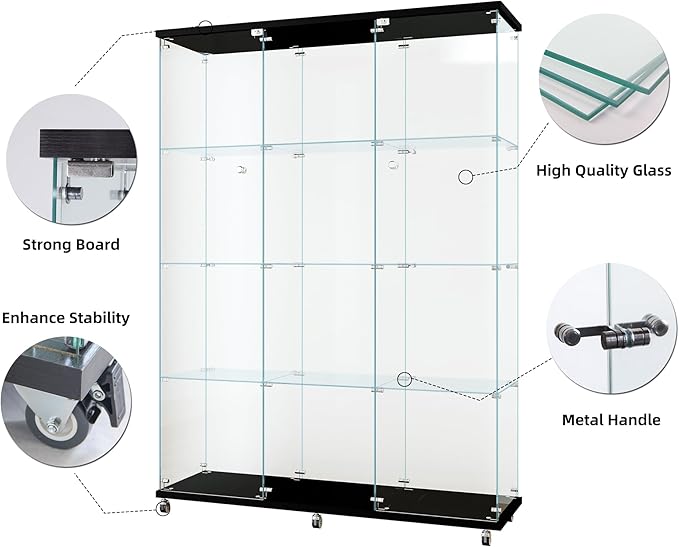 Yoluckea 4 Shelves Glass Display Cabinet Extra Large, Curio Collection Glass - Image 7