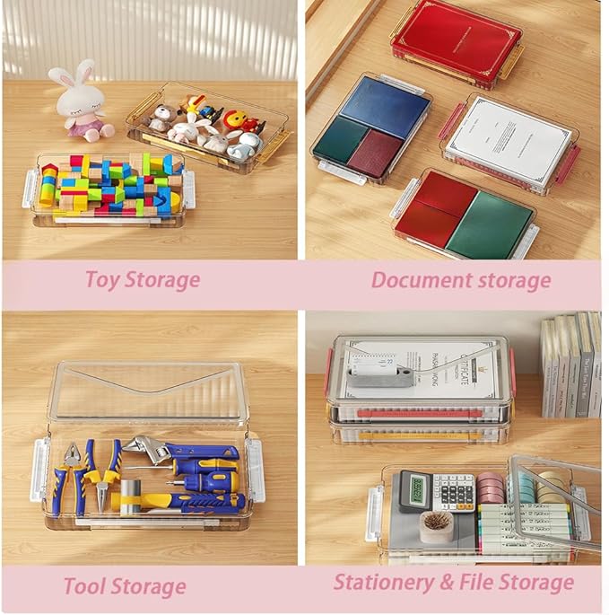 2 Pack Clear Plastic File Boxes w/Latching Lids, Stackable A4 Storage - Image 7