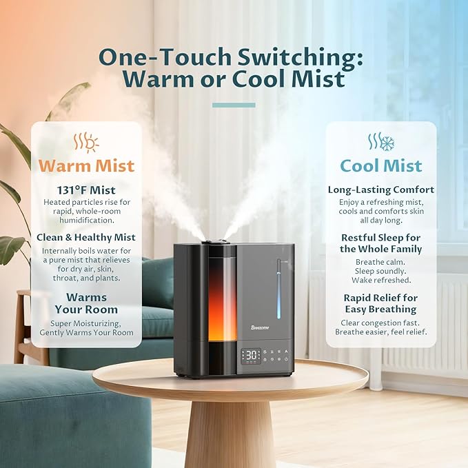 BREEZOME 8L Humidifiers for Bedroom, Warm & Cool Mist for Large Room Home - Image 2