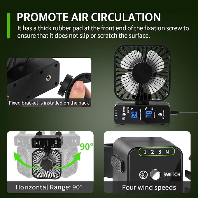 2-Pack 4” Grow Tent Fan With Temperature And Humidity Meter, Automatic Humidity - Image 4