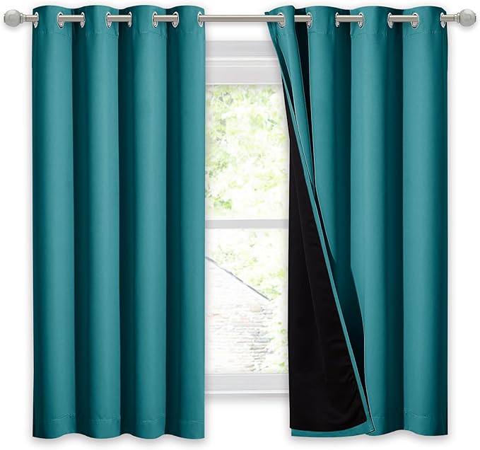NICETOWN Peacock Teal 100% Blackout Lined Curtain, 2 Thick Layers Completely - Image 2