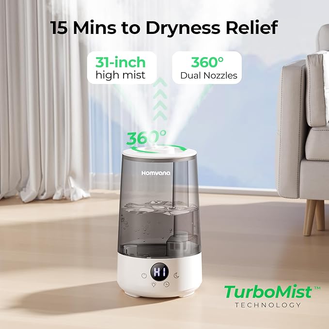 Homvana Humidifiers for Bedroom Home, 3.6 L Cool Mist Top-Fill 34H Super Long - Image 2