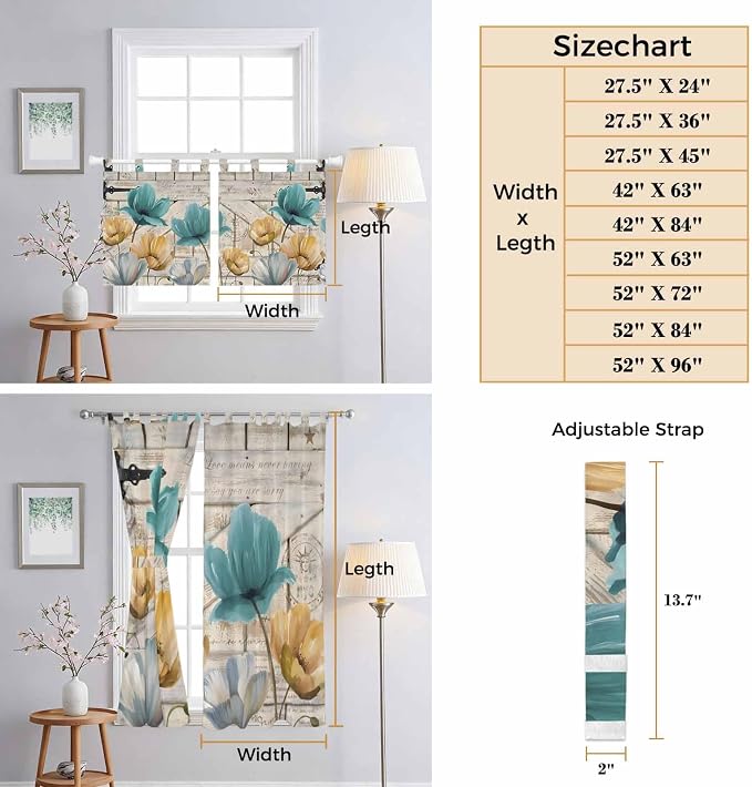 Watercolor Flowers Bedroom Curtains 63 Inch Length, Window Curtains Tab Top - Image 8