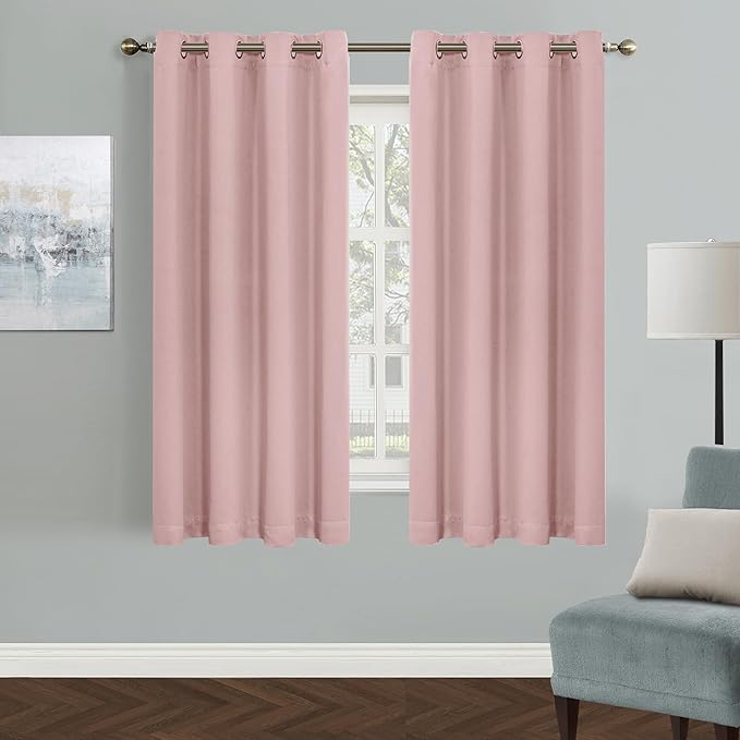 MYSKY HOME Pink Curtains for Living Room, 63 Inch Long Grommet Room Darkening by MYSKYHOME
