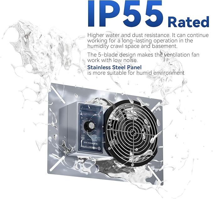 Abestorm 260CFM Crawl Space Ventilation Fan, IP-55 Rated Commercial Stainless - Image 2