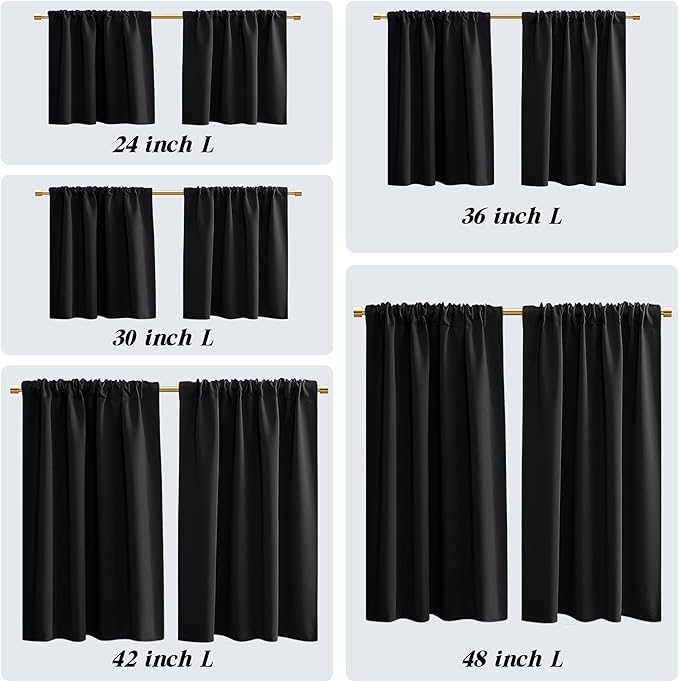 PANELSBURG Black Curtains 42 Inch Length, Short Blackout Curtains - Image 2