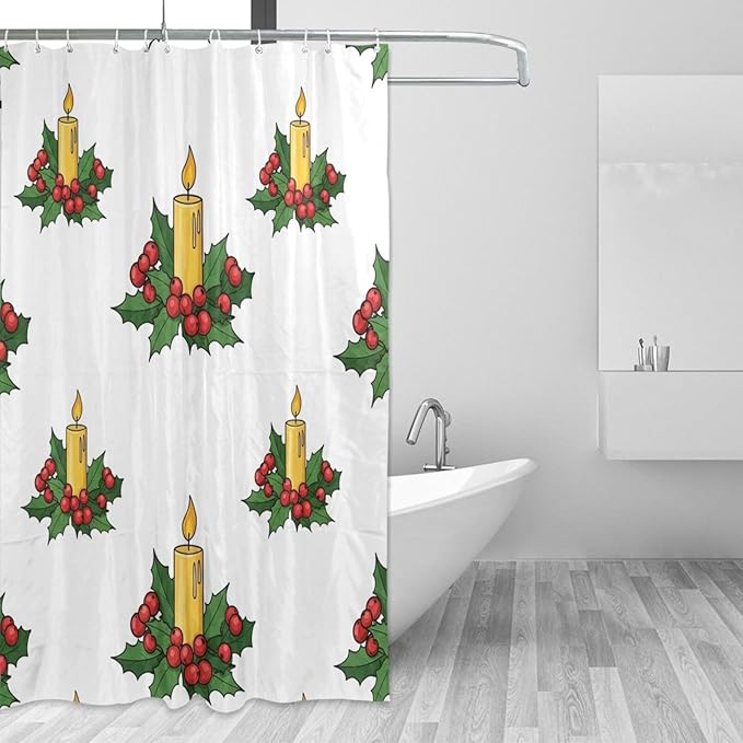 Christmas Candle Yellow Shower Curtain Liner 72×72 inch by Unknown