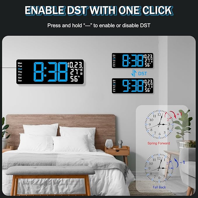 JoFomp 17.3" Large Digital Wall Clock, LED Digital Clock Large Display - Image 7