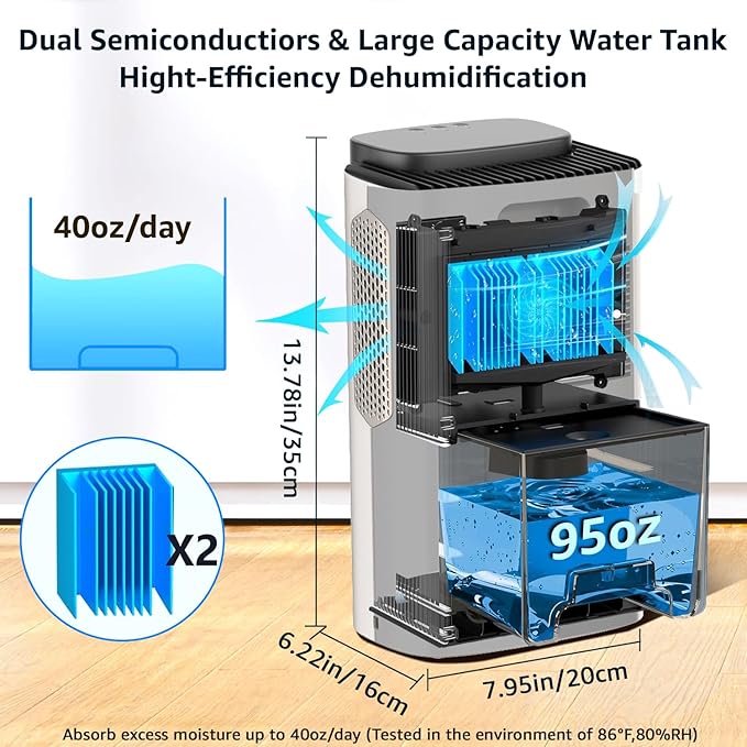 Dehumidifier, 95 OZ Water Tank, Quiet Dehumidifier - Image 3