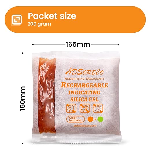 Adsorbco Rechargeable 200 Gram 2 Packs Desiccant, Indicating Silica Gel Packets - Image 2