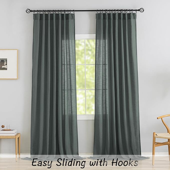 Linen Curtains 102 inches Long 2 Panels Set - Image 2