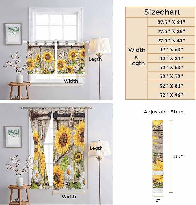 Farmhouse Sunflowers Living Room Curtains 84 Inch Length, Window Curtains Tab - Image 8