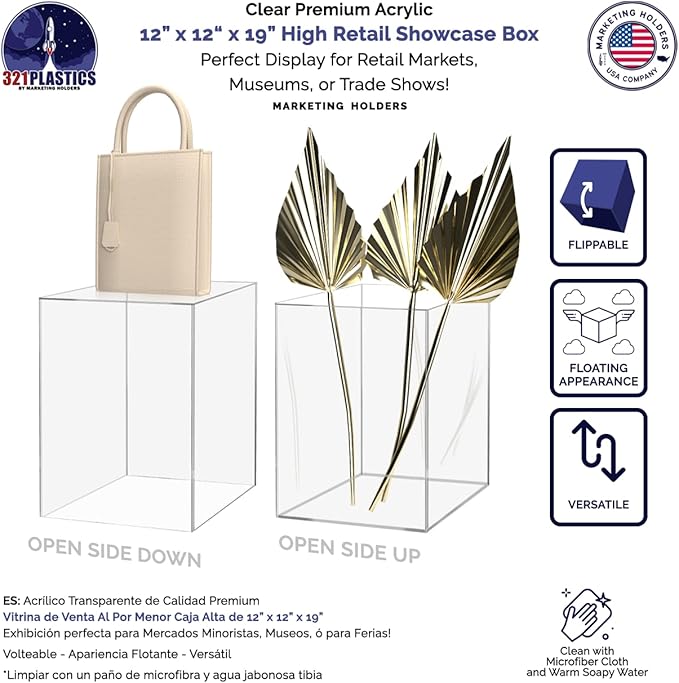 Acrylic Display Riser Box Clear Plexiglass 12" x 12” x 19” No Lid Hollow - Image 3