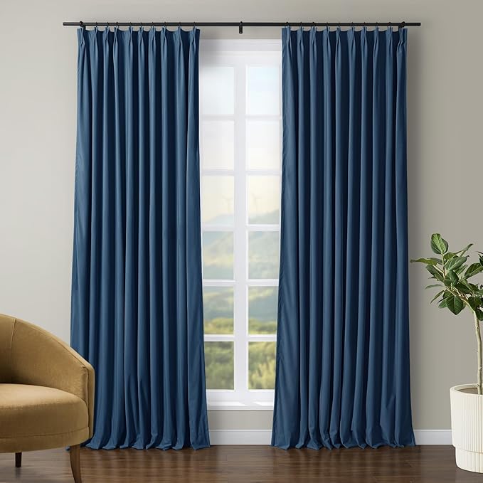 TWOPAGES Luxury Velvet Curtain Pinch Pleated Indigo Curtain 84 inch Long by TWOPAGES