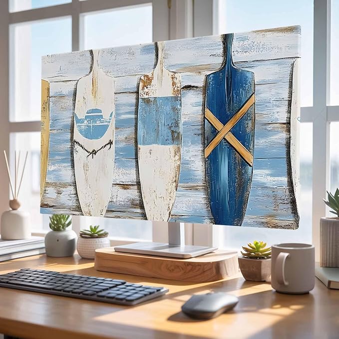 Ocean Nautical Theme Wood Grain Indoor TV Cover, Elastic TV Screen Protector - Image 5