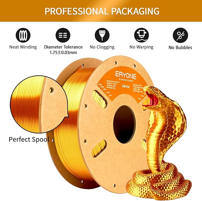 ERYONE Silk PLA Filament for 3D Printer, 1.75mm +/- 0.03mm, Liquid Gold - Image 4