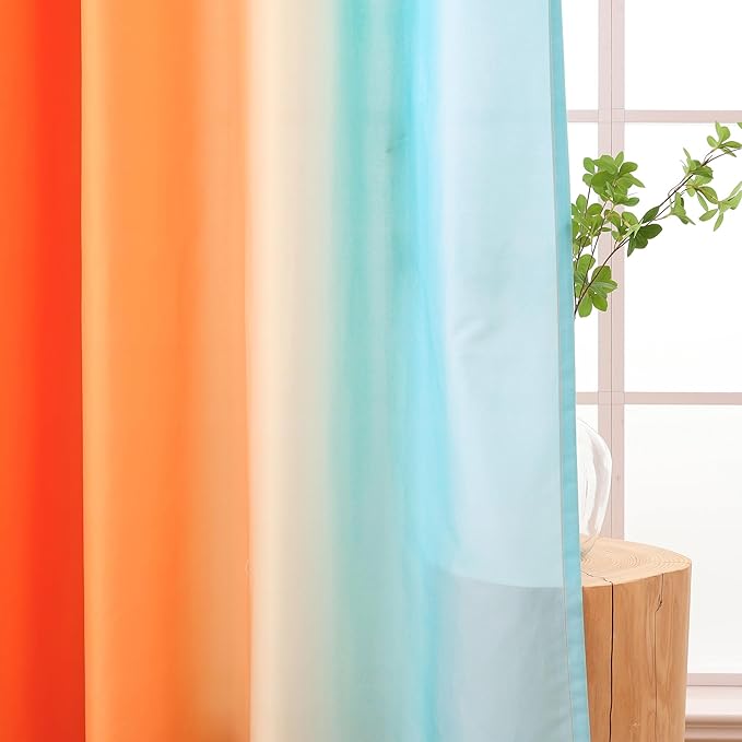 L.Z.E Blue Orange Ombre Privacy Sheer Curtains 84 Inches Long 2 Panels Set - Image 3