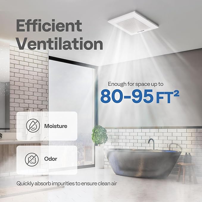 VIVOHOME Ultra-Quiet 80 CFM Bathroom Exhaust Fan, 1.5 Sone 95 Sq.Ft Coverage - Image 3