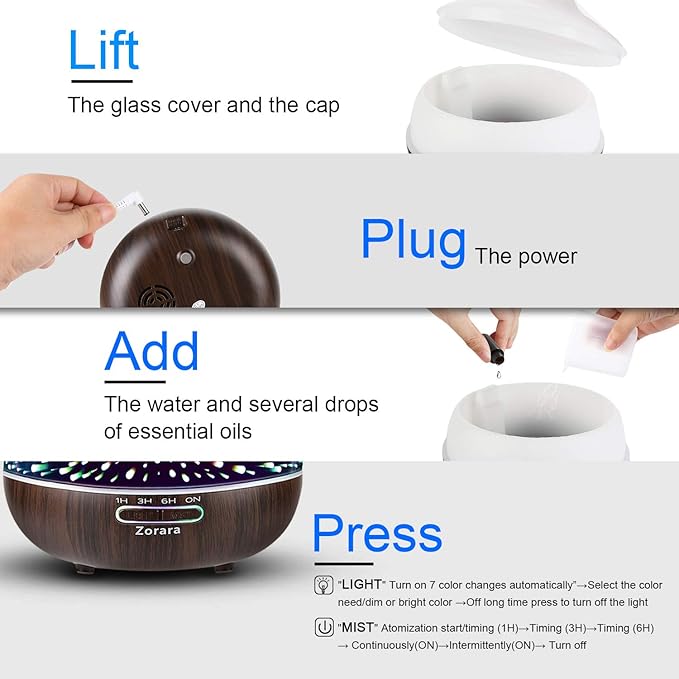 Essential Oil Diffuser 550ml Cool Mist Humidifier 3D Glass Ultrasonic - Image 6