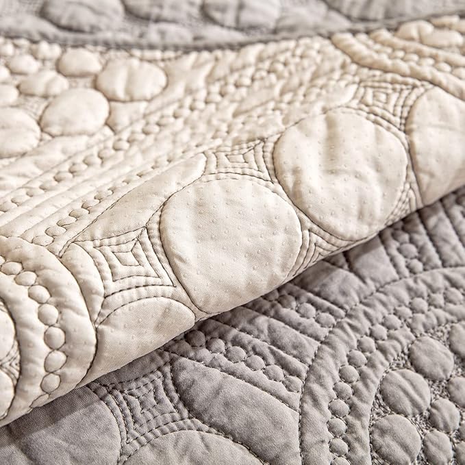 vctops Boho Circle Embroidery Couch Sofa Cover Solid Color Cotton Quilted - Image 5