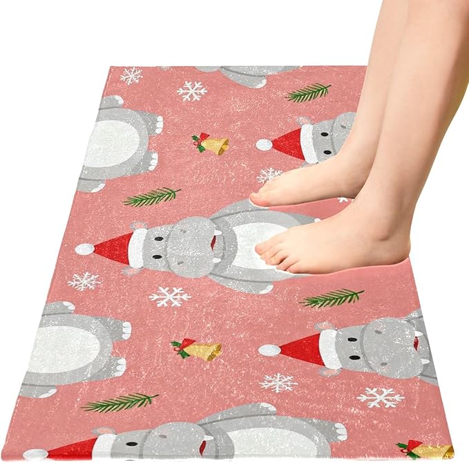 Merry Christmas Hippopotamus Pink decorative rugs - Image 2