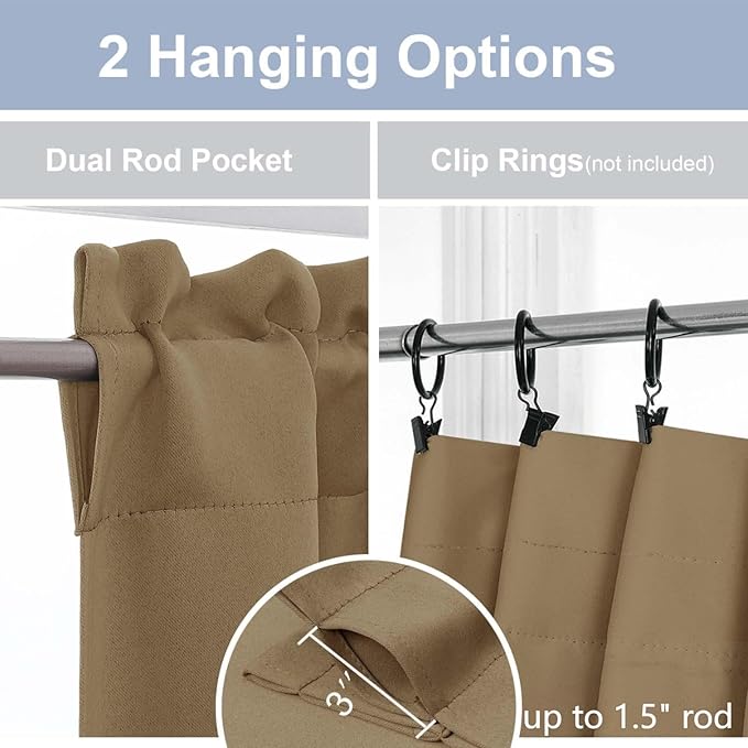 Chyhomenyc Taupe Short Blackout Curtains 30 Inch Length, Small Kitchen Curtain - Image 5