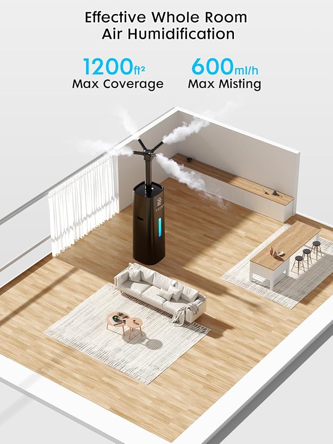 15L/4Gal Humidifier Large Room, 600mL/h Misting, 1200ft² Coverage, Auto - Image 2