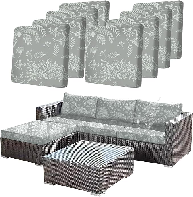 Ourdoor Cushion Covers Waterproof Set of 8 Floral Printed Stretch Patio Chair by CALBODE