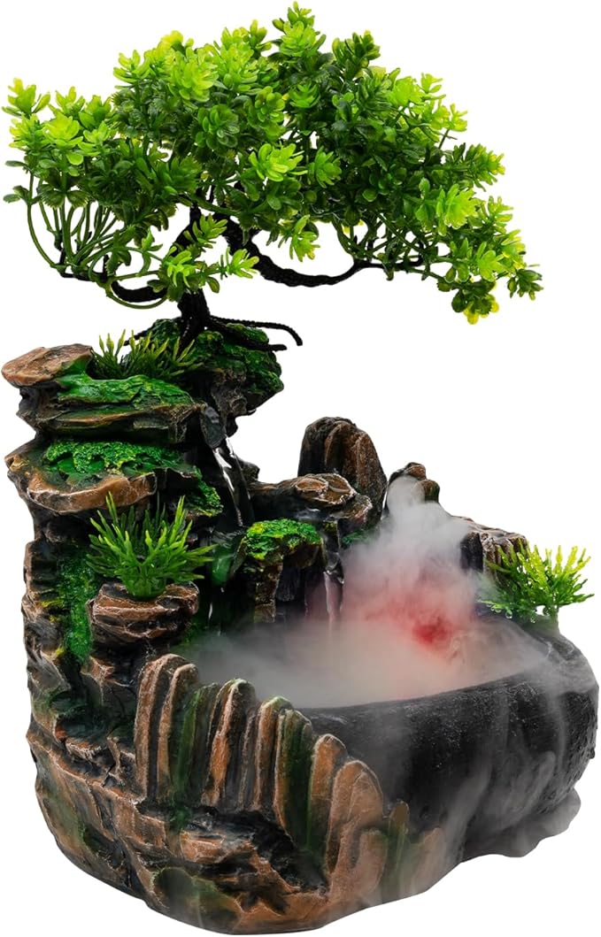 Tabletop Water Fountain with LED Lights – Resin Desktop Fountain by Unknown