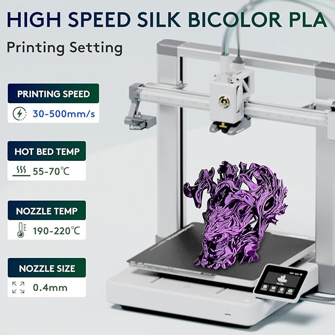 ERYONE Silk Dual Color PLA Filament 3D Printer 1.75mm +/- 0.03mm, Bicolor - Image 2