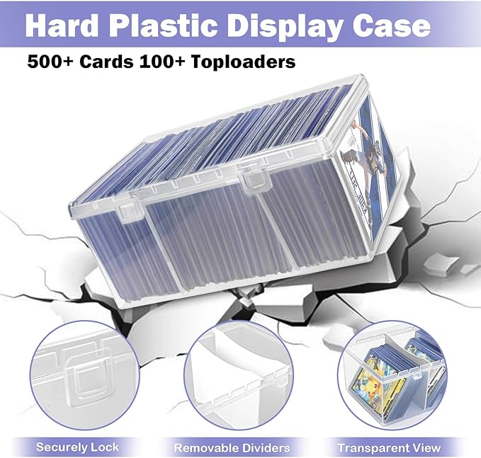 Trading Card Storage Box with 2 Dividers, Toploads Storage Box Plastic Baseball - Image 4