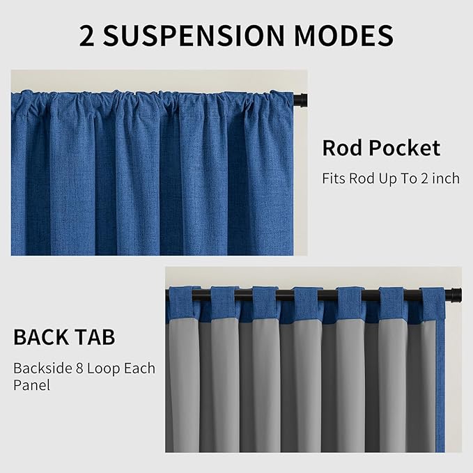 CUCRAF Linen 100% Blackout Curtains 90 Inch Length 2 Panels Set, Back Tab and - Image 3