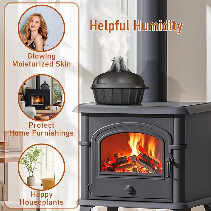 Wood Stove Steamer & Woodstove Steamer Stove Humidifier Cast Iron, 2.4 Qt Round - Image 7