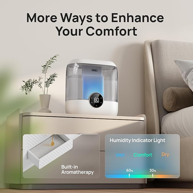 DREO 6L Top Fill Humidifiers for Bedroom, 60H Runtime 28 dB Quiet Supersized - Image 5