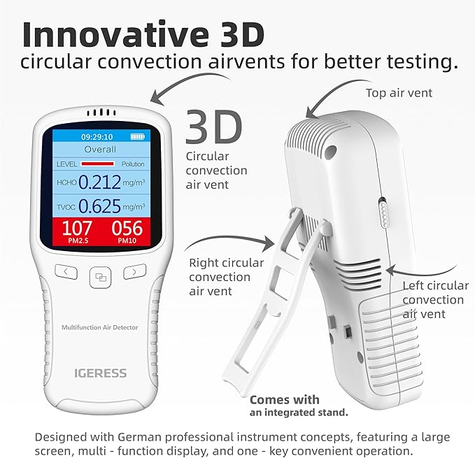 Air Quality Monitor Indoor, 8 in 1 Formaldehyde Detector, voc Meter, Detect - Image 3